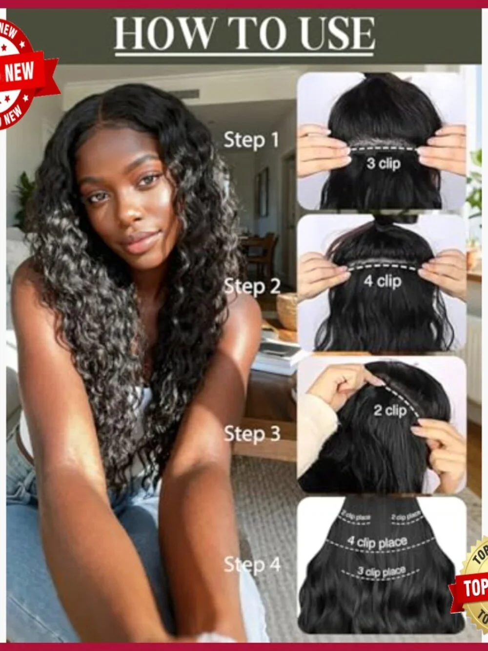 18-Inch Human Hair Extensions, 7-Piece Set with 17 Clips, 120g